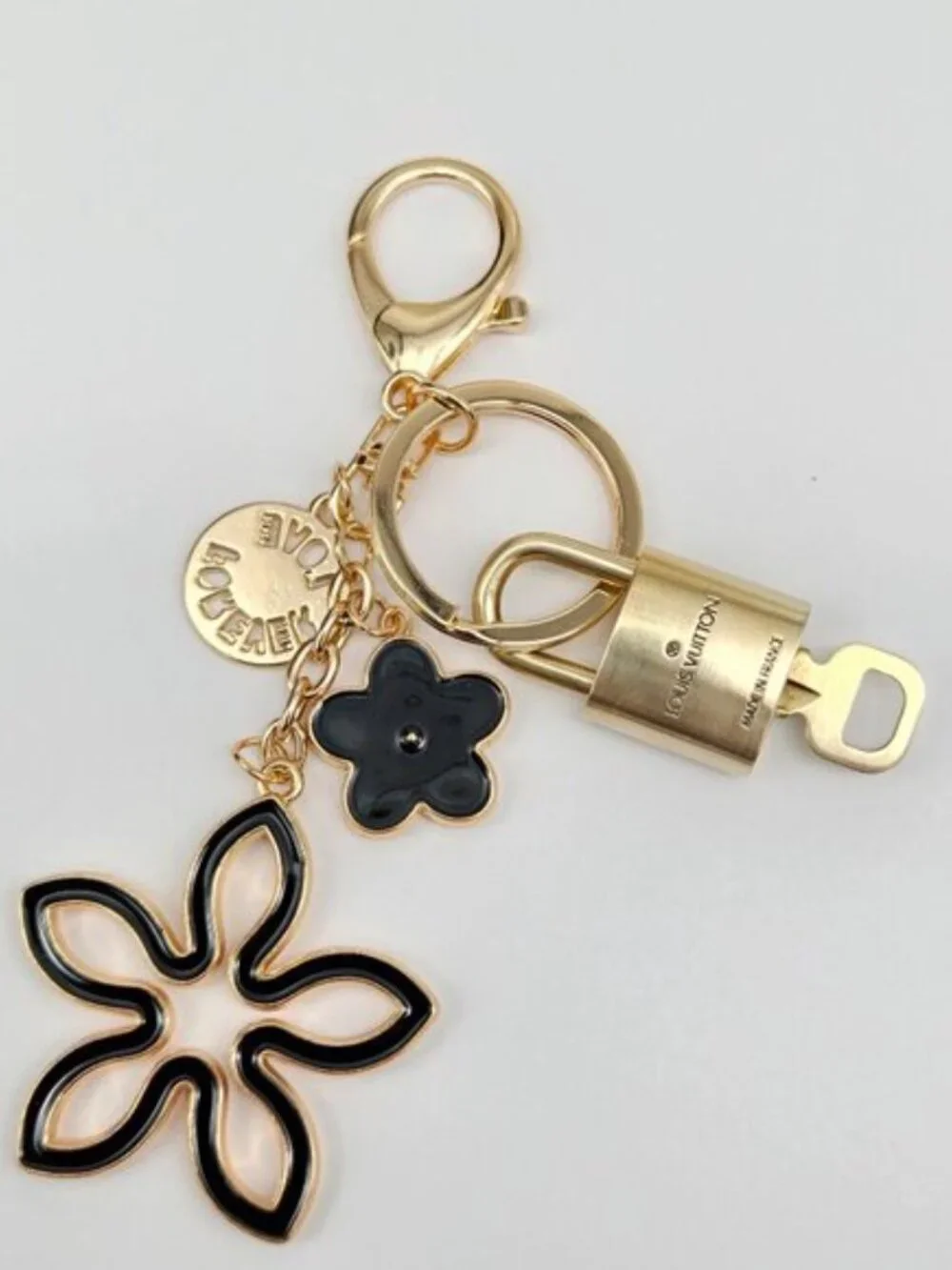 Authentic Louis Vuitton Gold Lock & Key 🔑 Bag Charm w/ Unbranded Flower Charm